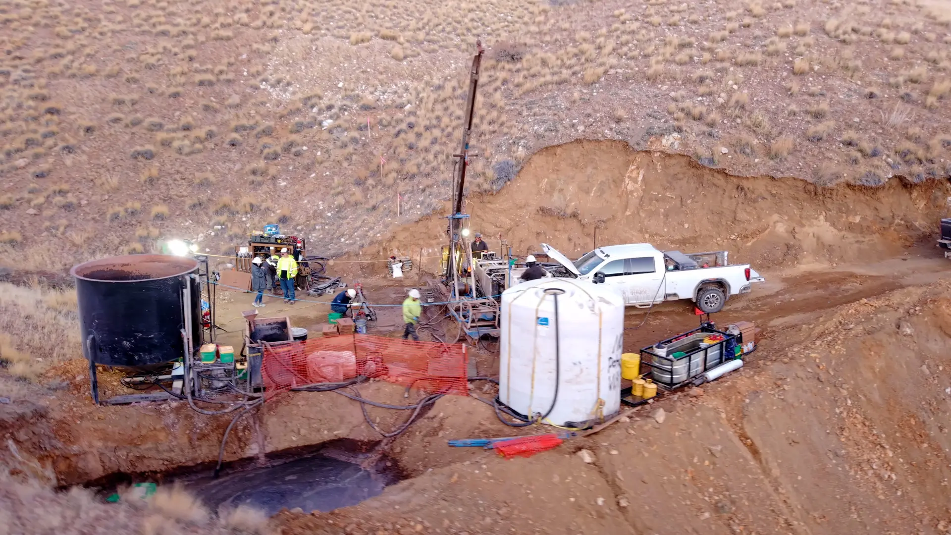 A truck at scout workers at a dig site